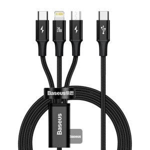 Baseus Rapid Series 3-in-1 Fast Charging Data Cable Type-C to M+L+C PD 20Wc - Black